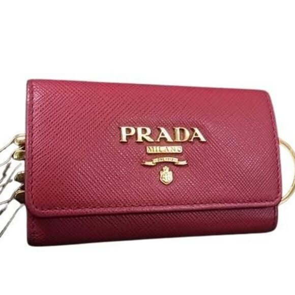 PRADA Saffiano Metal 4-Key Case 1PG004 Magenta Leather Women's